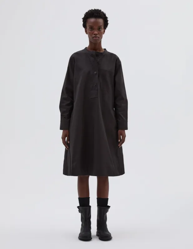 MHL. COLLARLESS SWING DRESS | TUMBLED COTTON CANVAS | EBONY sold by Margaret Howell