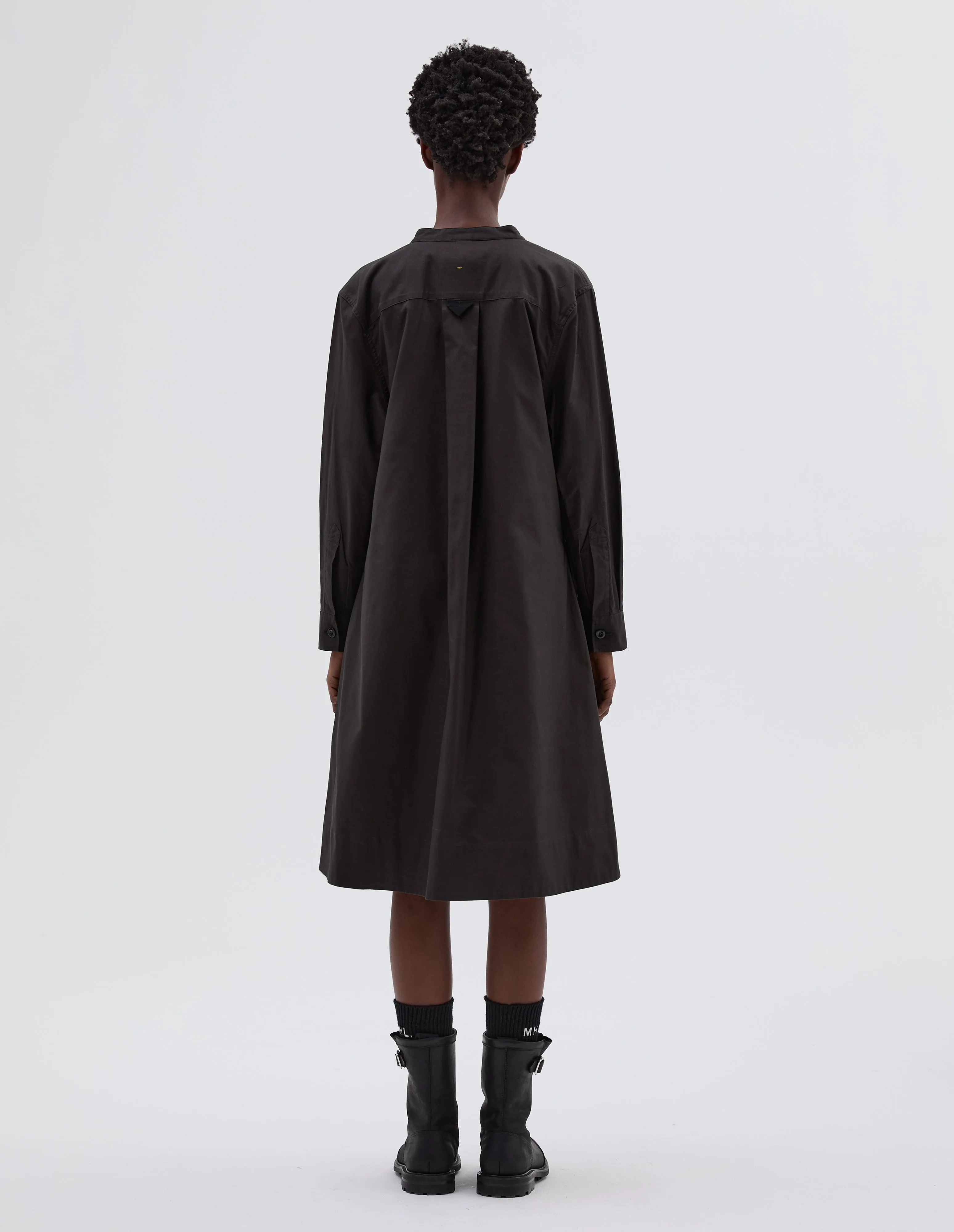 MHL. COLLARLESS SWING DRESS | TUMBLED COTTON CANVAS | EBONY sold by Margaret Howell product image thumbnail 2