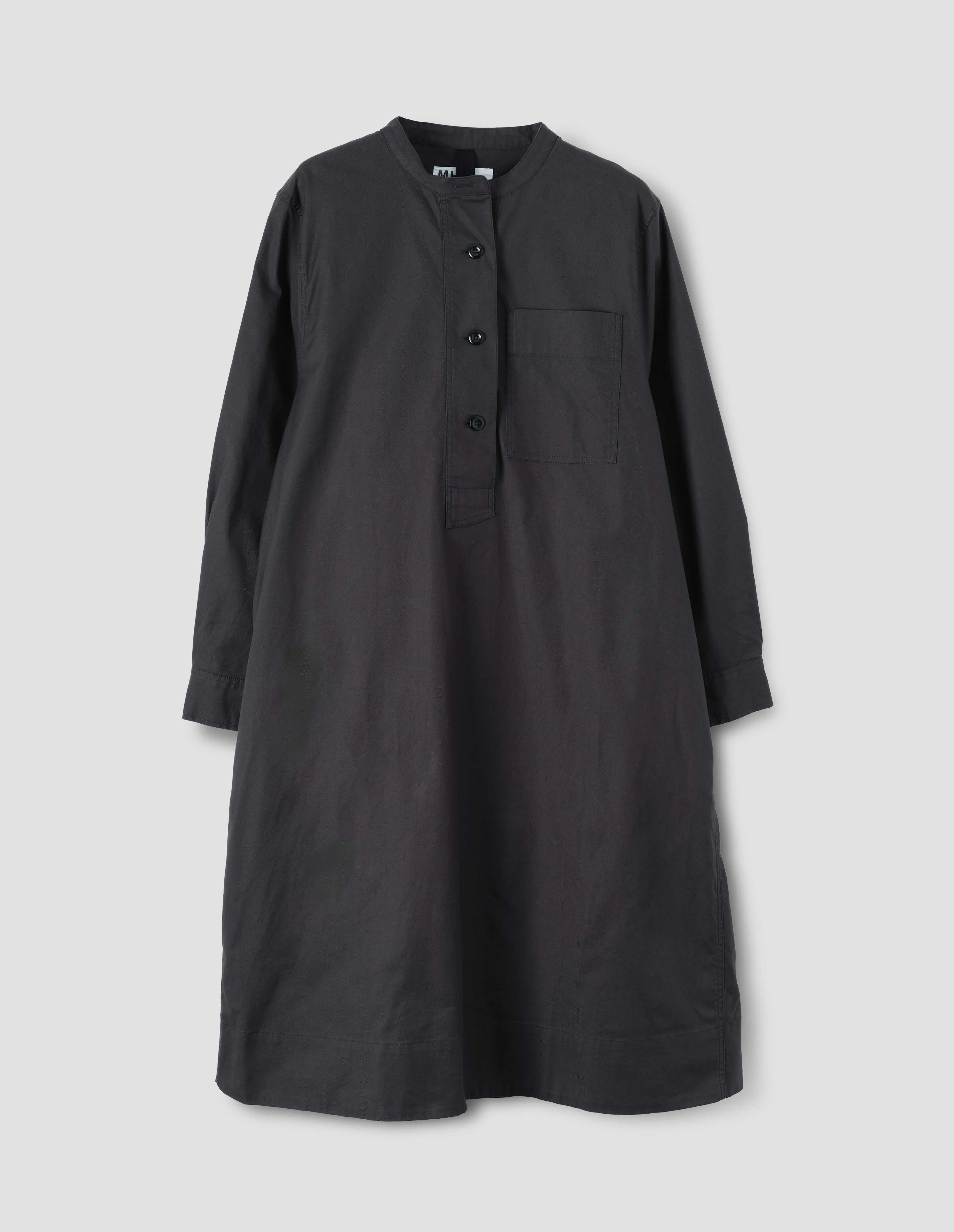 MHL. COLLARLESS SWING DRESS | TUMBLED COTTON CANVAS | EBONY sold by Margaret Howell product image thumbnail 3