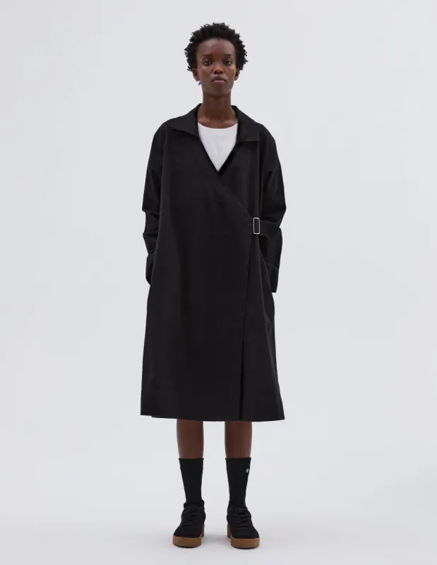 MHL. COLLARED WRAP DRESS | ORGANIC COTTON INDIGO | OFF BLACK sold by Margaret Howell
