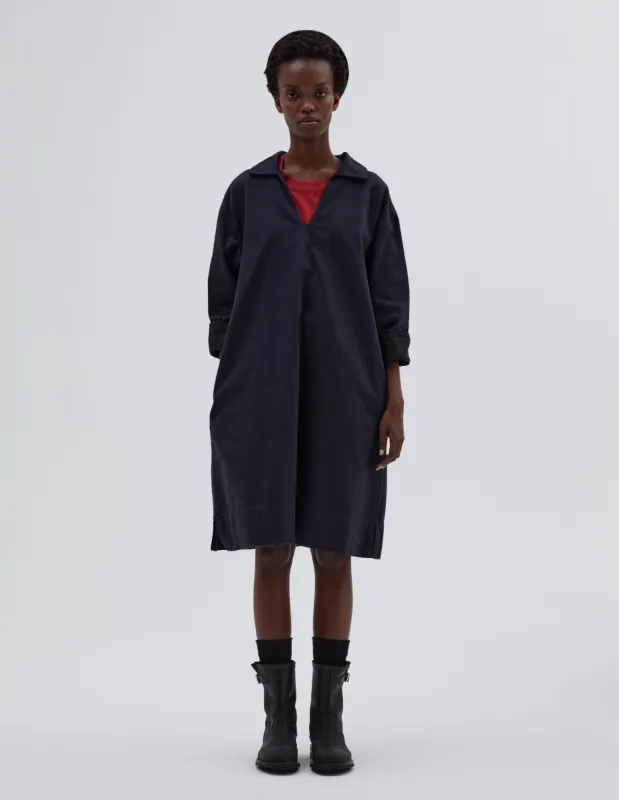 MHL. PATCH POCKET SMOCK DRESS | WORN COTTON DRILL | INK sold by Margaret Howell