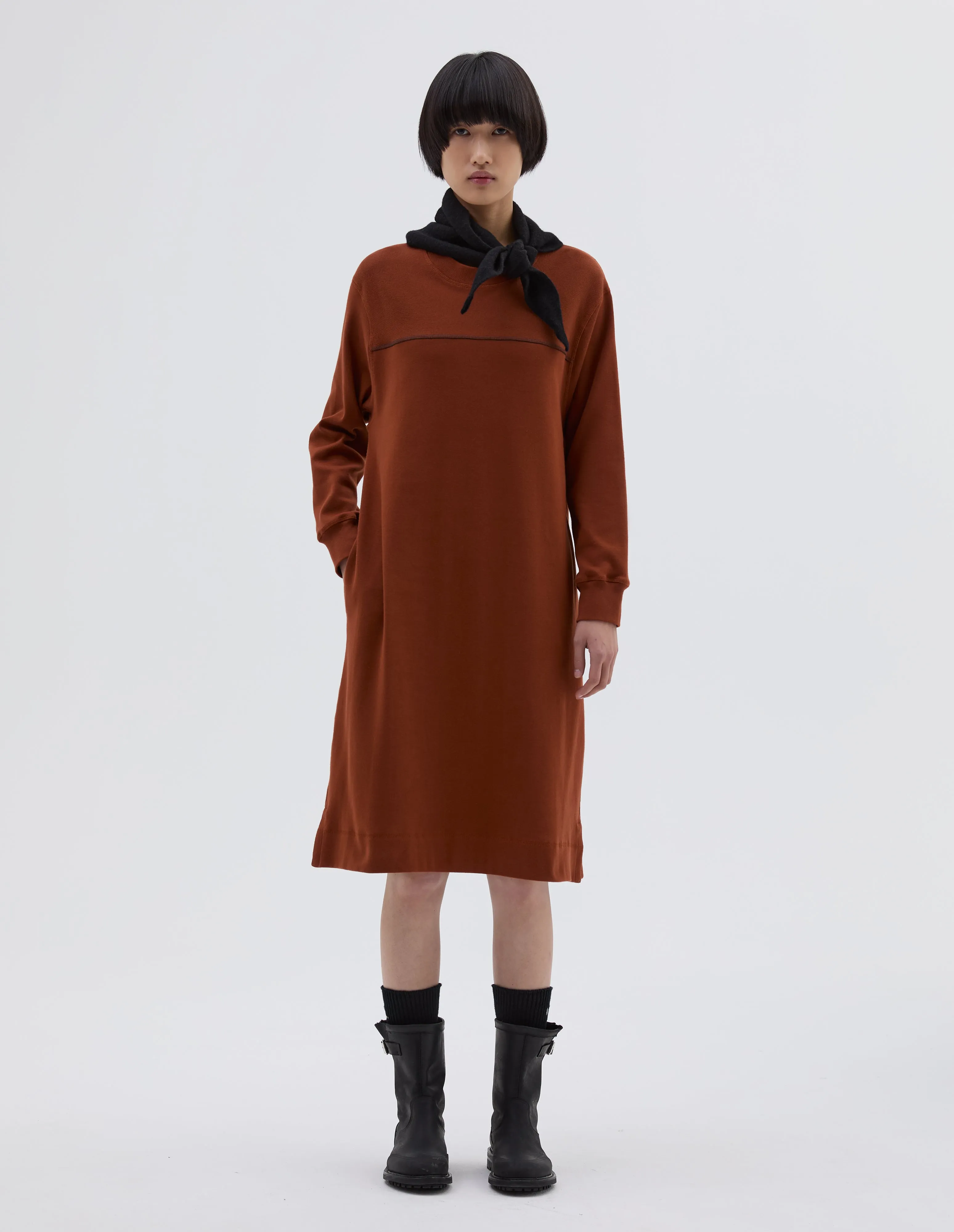 MHL. YOKE SEAM DRESS | HEAVY COTTON RIB | CAYENNE sold by Margaret Howell