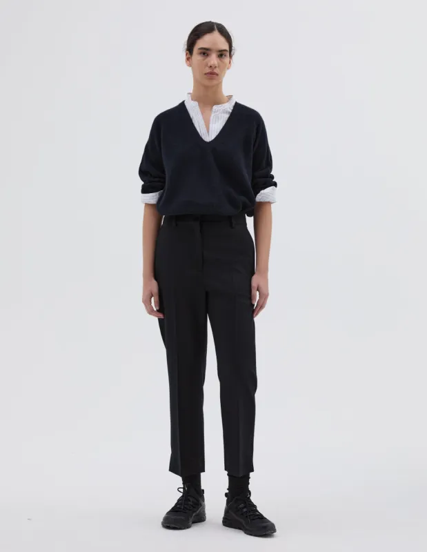 MIDI WAIST CROP TROUSER | FLANNEL | DARK NAVY sold by Margaret Howell