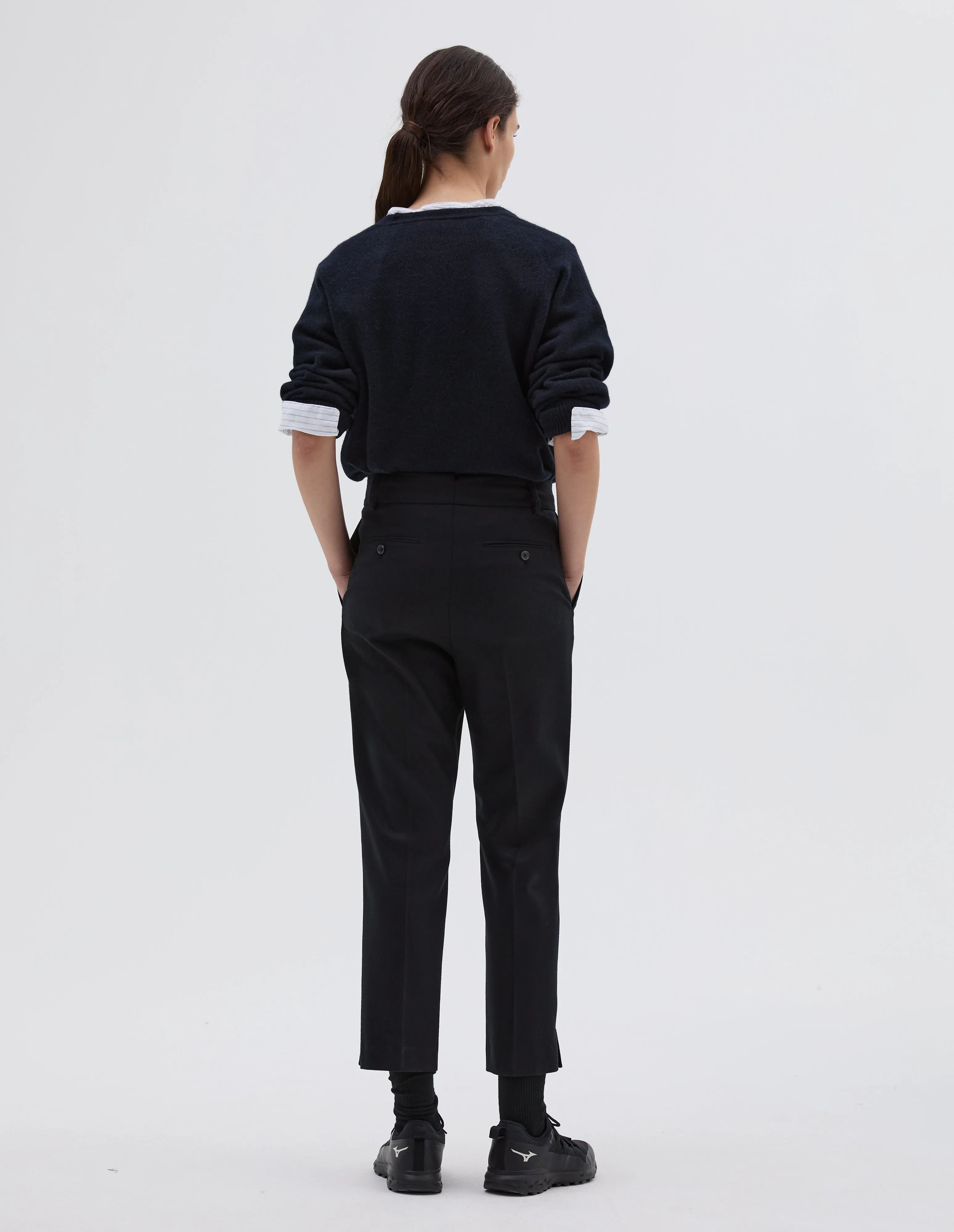 MIDI WAIST CROP TROUSER | FLANNEL | DARK NAVY sold by Margaret Howell product image thumbnail 2