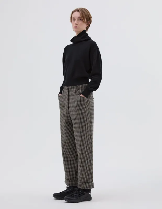 RELAXED CROP TROUSER | SMALL CHECK WOOL | BLACK / BROWN sold by Margaret Howell
