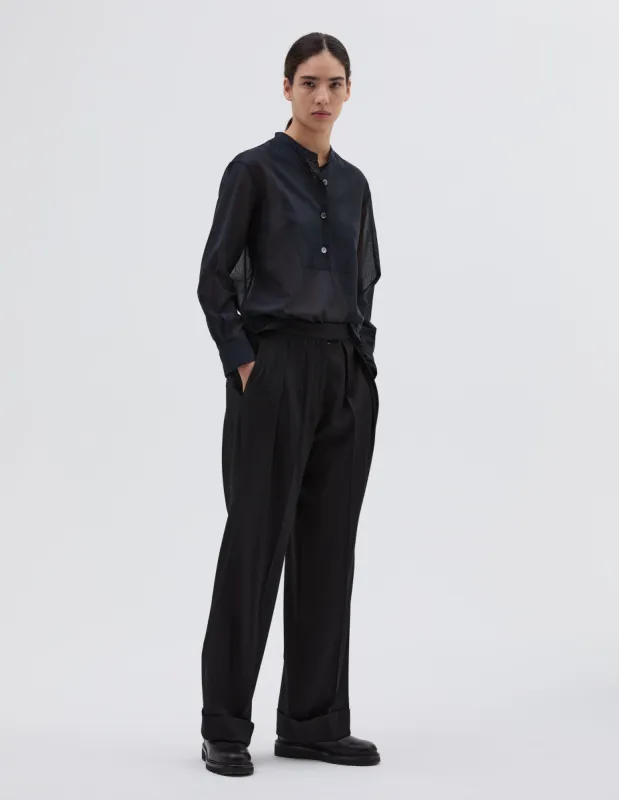 LOOSE LEG TROUSER | FLUID WOOL TWILL | BLACK sold by Margaret Howell