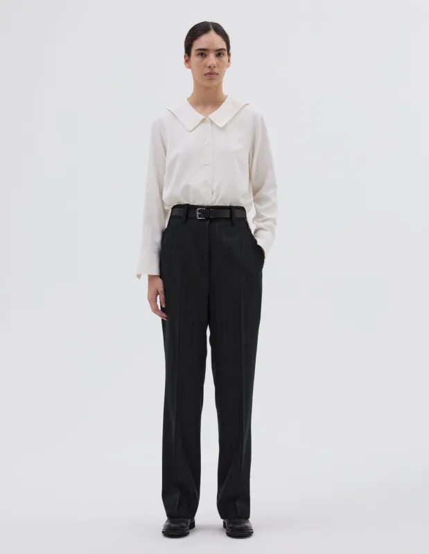 UNIFORM TROUSER | PINSTRIPE WOOL TWILL
 | BLACK / GREY sold by Margaret Howell