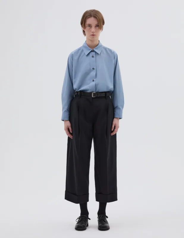 DEEP PLEAT TROUSER | SUMMER WOOL | DARK NAVY sold by Margaret Howell