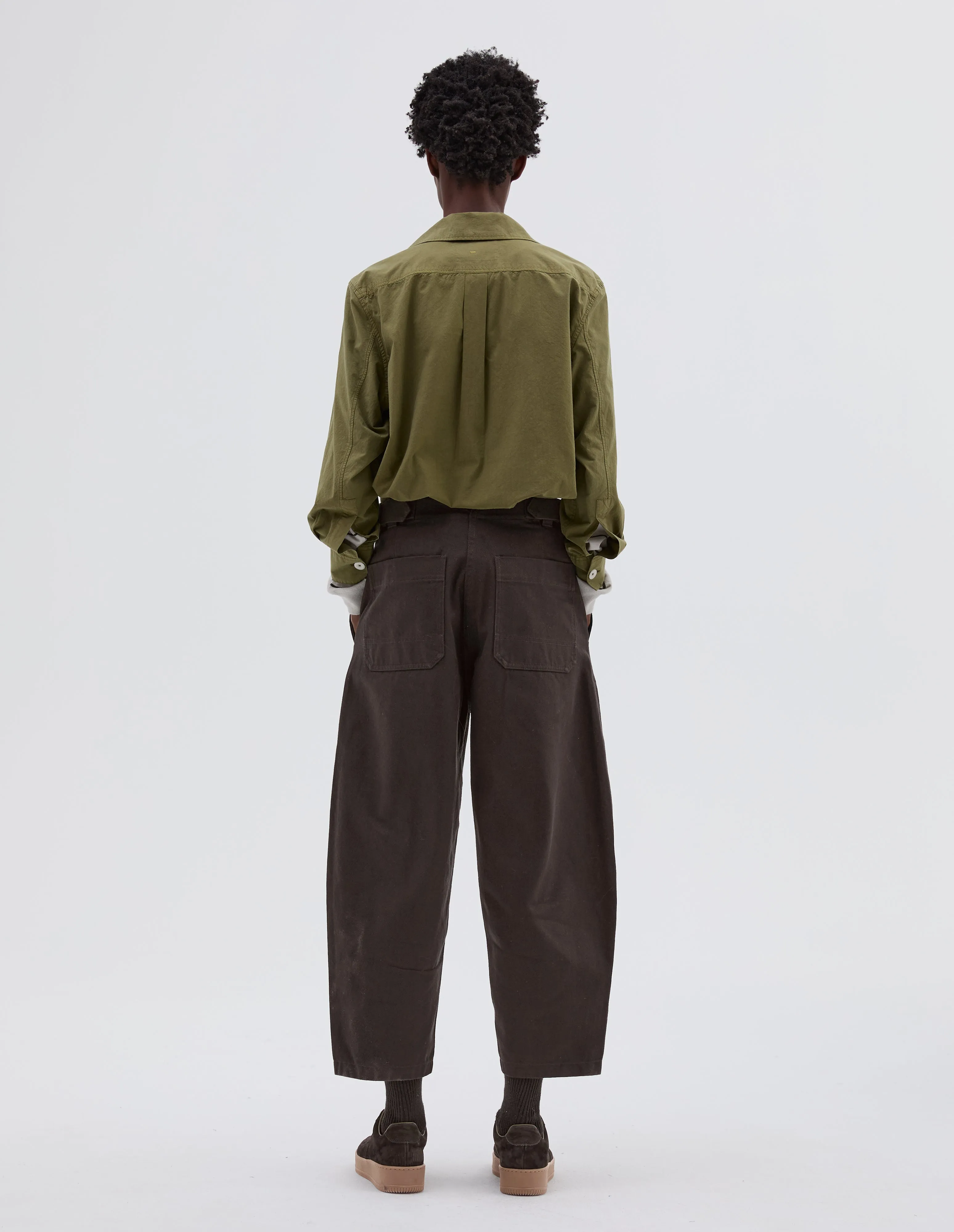 MHL. BARREL LEG TROUSER | RAISED COTTON DRILL | DARK BROWN sold by Margaret Howell product image thumbnail 3