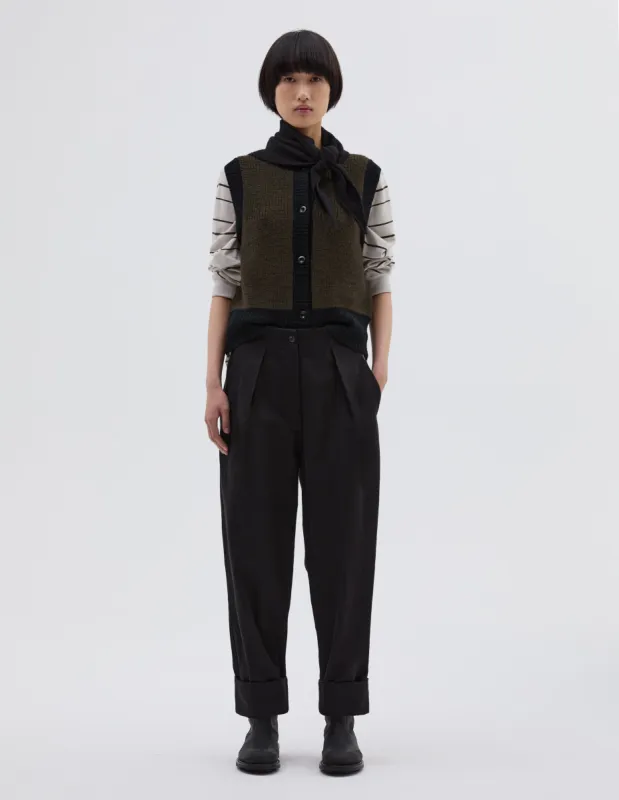 MHL. CINCH BACK TROUSER | COTTON WOOL DRILL | OFF BLACK sold by Margaret Howell