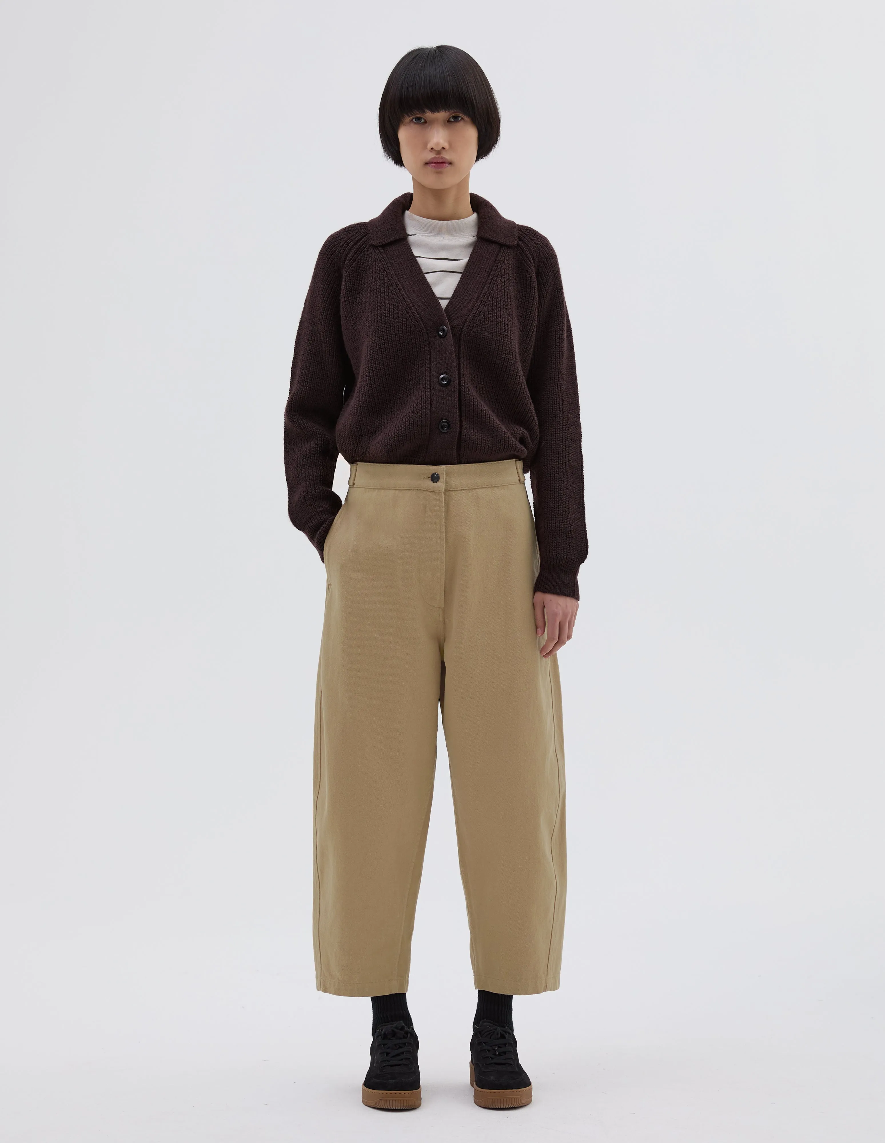 MHL. BARREL LEG TROUSER | RAISED COTTON DRILL | STONE sold by Margaret Howell