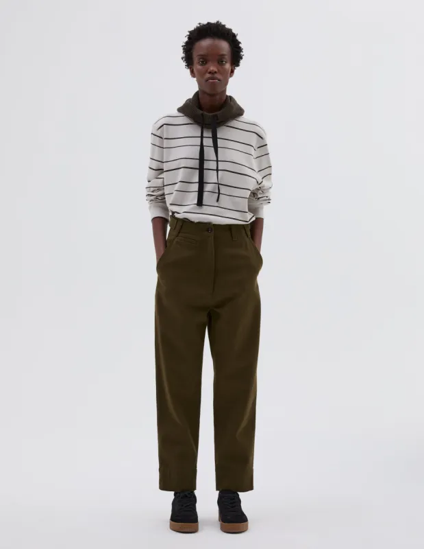 MHL. TAB WAIST TAPERED TROUSER | COTTON WOOL DRILL | MOSS sold by Margaret Howell