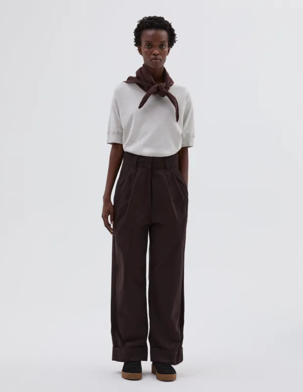 MHL. PLEATED TURN UP TROUSER | SOFT DENSE COTTON | PEAT sold by Margaret Howell