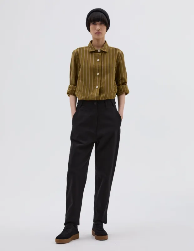 MHL. TAB WAIST TAPERED TROUSER | COTTON WOOL DRILL | OFF BLACK sold by Margaret Howell