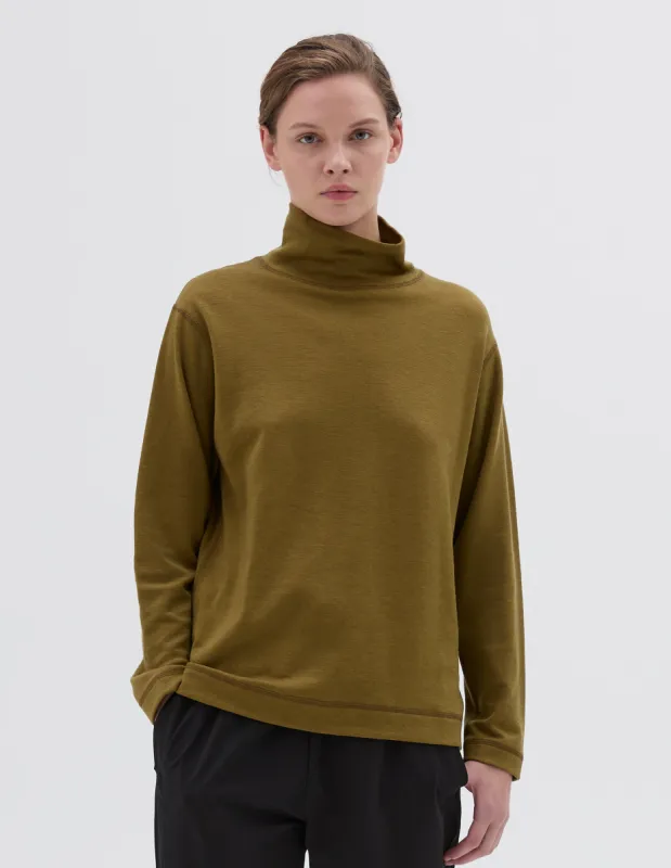 MIZUNO THERMAL FUNNEL NECK | BREATH THERMO WOOL JERSEY | OCHRE sold by Margaret Howell
