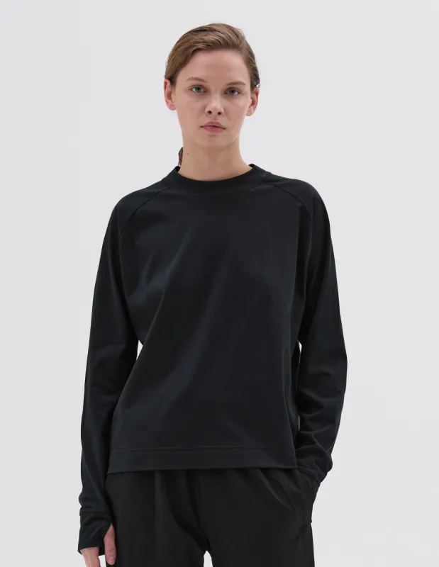 MIZUNO LIGHTWEIGHT SWEATSHIRT | COTTON POLYESTER JERSEY | BLACK sold by Margaret Howell