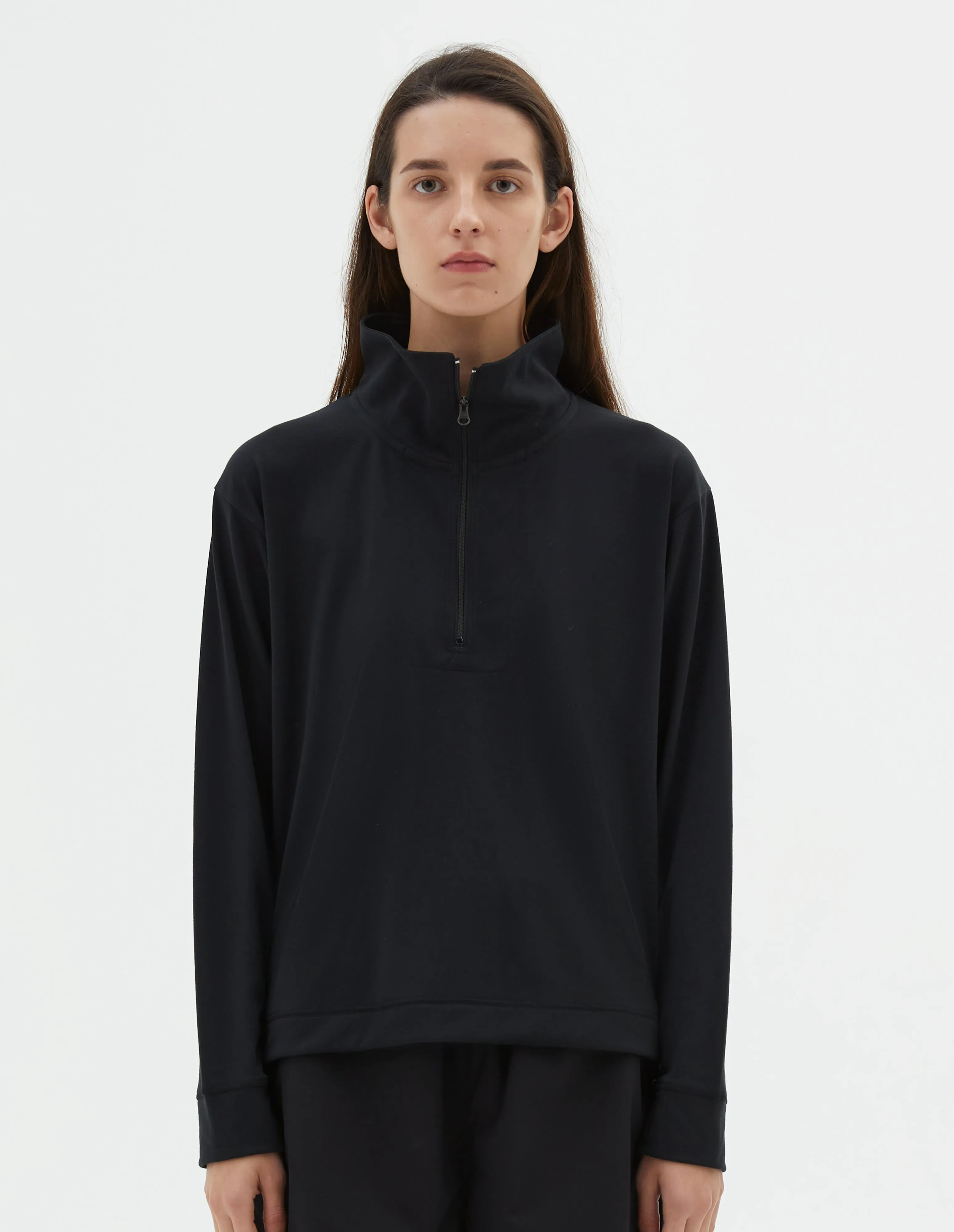 MIZUNO HALF ZIP SWEATSHIRT | RECYCLED POLYESTER JERSEY | BLACK sold by Margaret Howell