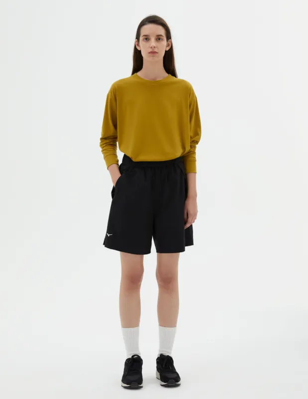 MIZUNO TRAINING SHORT | STRETCH POLYESTER POPLIN | BLACK made by Margaret Howell