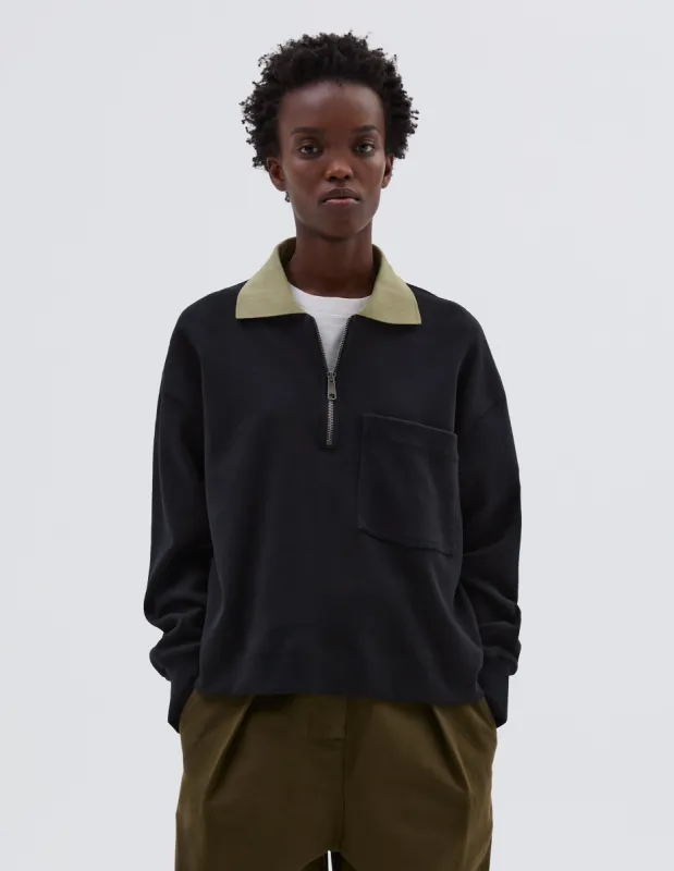 MHL. ZIP POLO | DRY COTTON RIB | BLACK sold by Margaret Howell