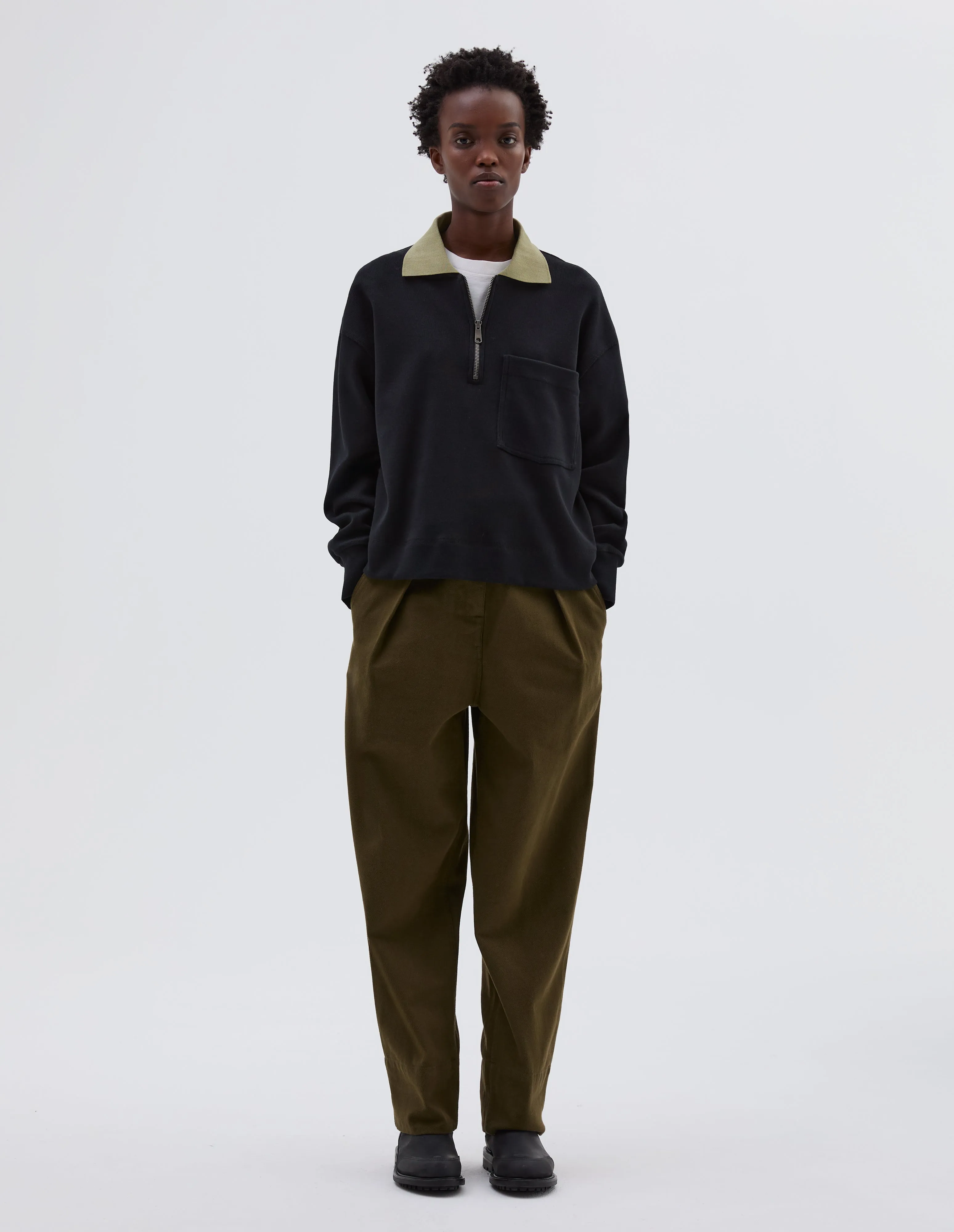 MHL. ZIP POLO | DRY COTTON RIB | BLACK sold by Margaret Howell product image thumbnail 2