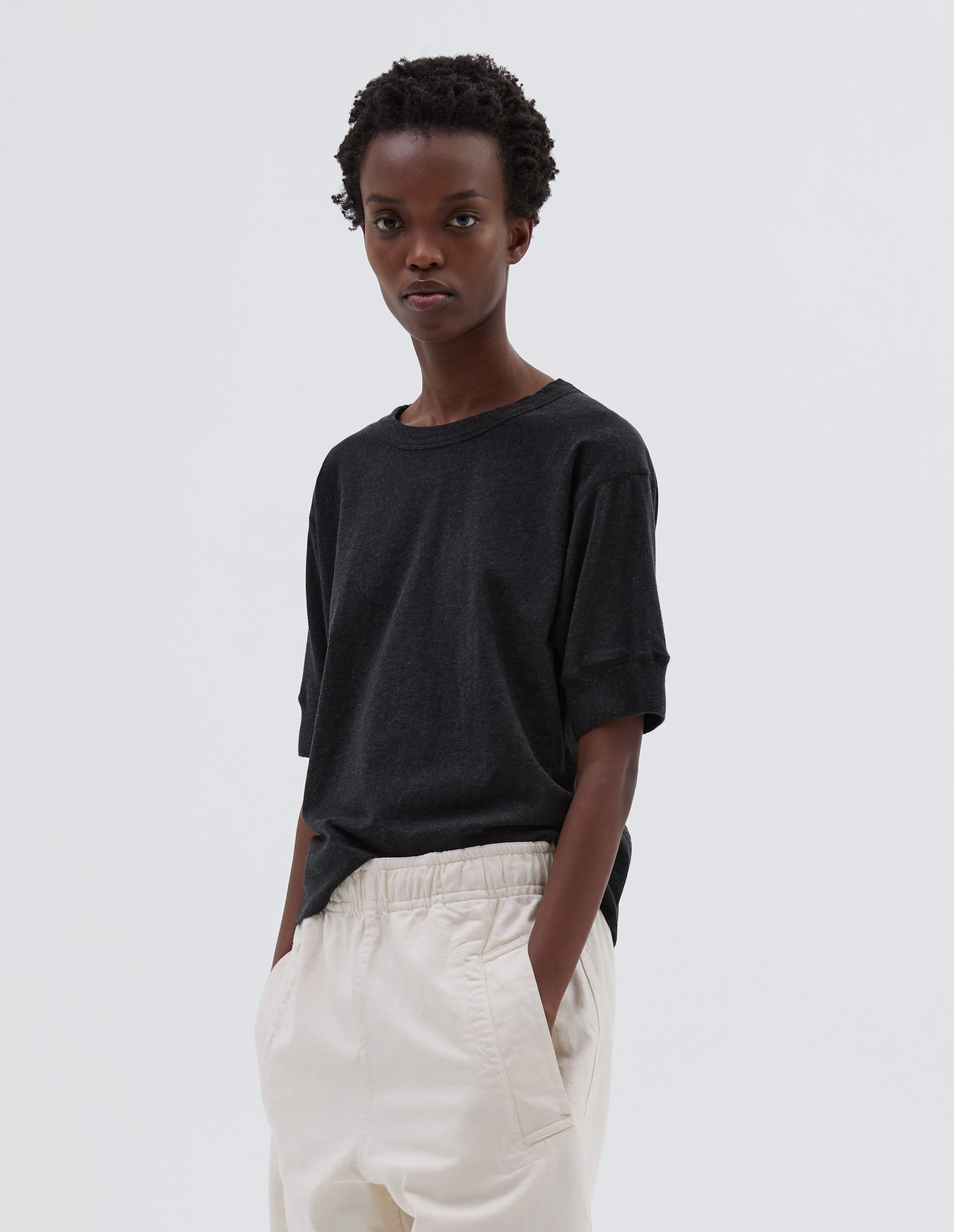 MHL. GYM T SHIRT | DRY COTTON MELANGE JERSEY | ASPHALT sold by Margaret Howell