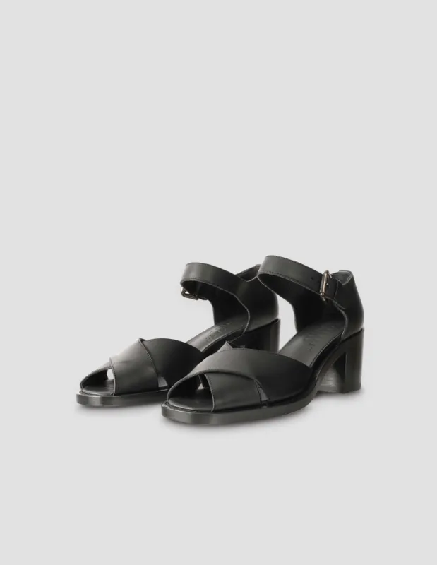 OPEN TOE HEEL | LEATHER | BLACK sold by Margaret Howell