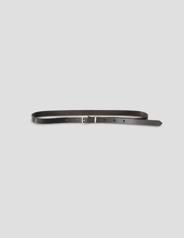 SLIM SILVER BUCKLE BELT | BRIDLE LEATHER | DARK BROWN sold by Margaret Howell