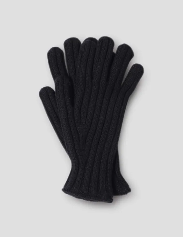 WIDE RIB GLOVE | MERINO CASHMERE | BLACK sold by Margaret Howell