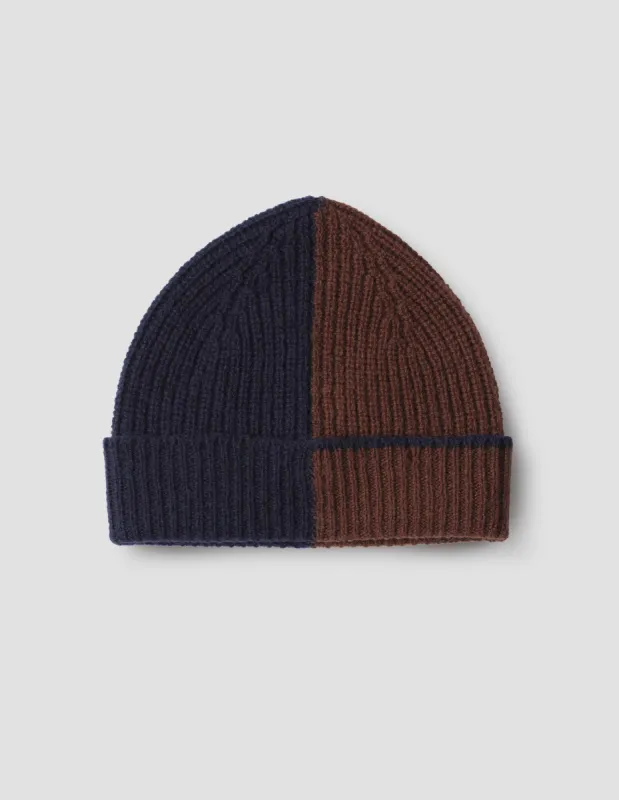 MHL. COLOUR BLOCK HAT | BRITISH MERINO | DARK NAVY / RUST sold by Margaret Howell