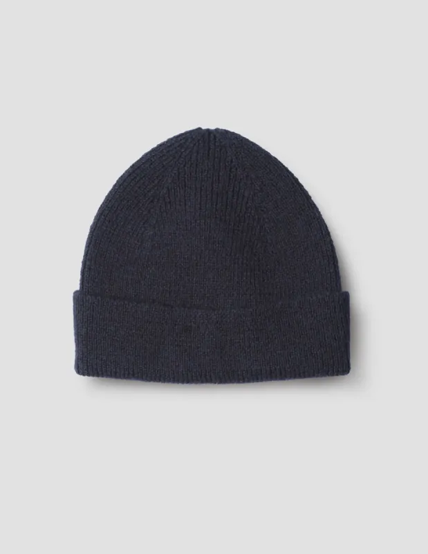 MHL. SIMPLE RIBBED BEANIE | VIRGIN WOOL | INK sold by Margaret Howell