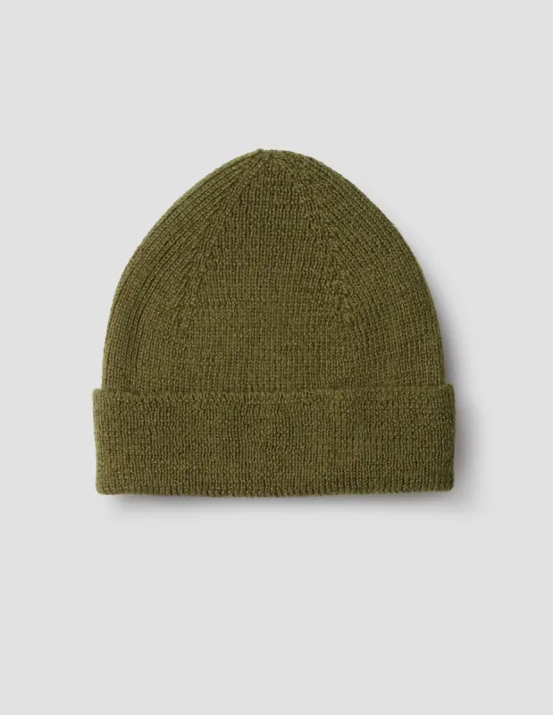 MHL. SIMPLE RIBBED BEANIE | VIRGIN WOOL | KHAKI sold by Margaret Howell