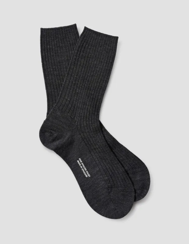 FULL RIB SOCK  | FINE MERINO | CHARCOAL sold by Margaret Howell