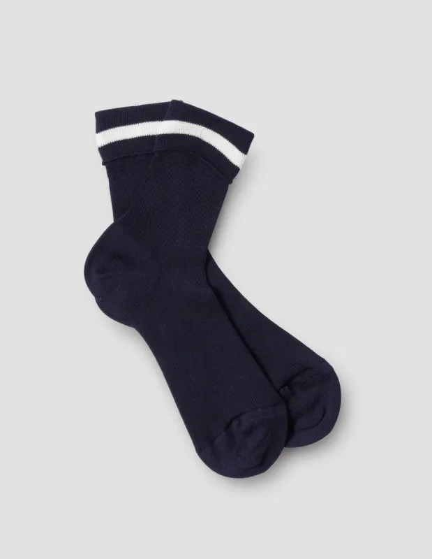 FINE RIB ANKLE SOCK | SEA ISLAND COTTON RIB | NAVY / ECRU sold by Margaret Howell