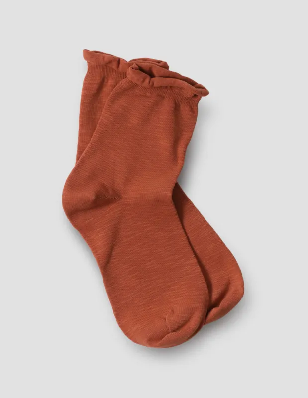 MHL. ROLL TOP SOCK | GARMENT DYE COTTON | CAYENNE sold by Margaret Howell