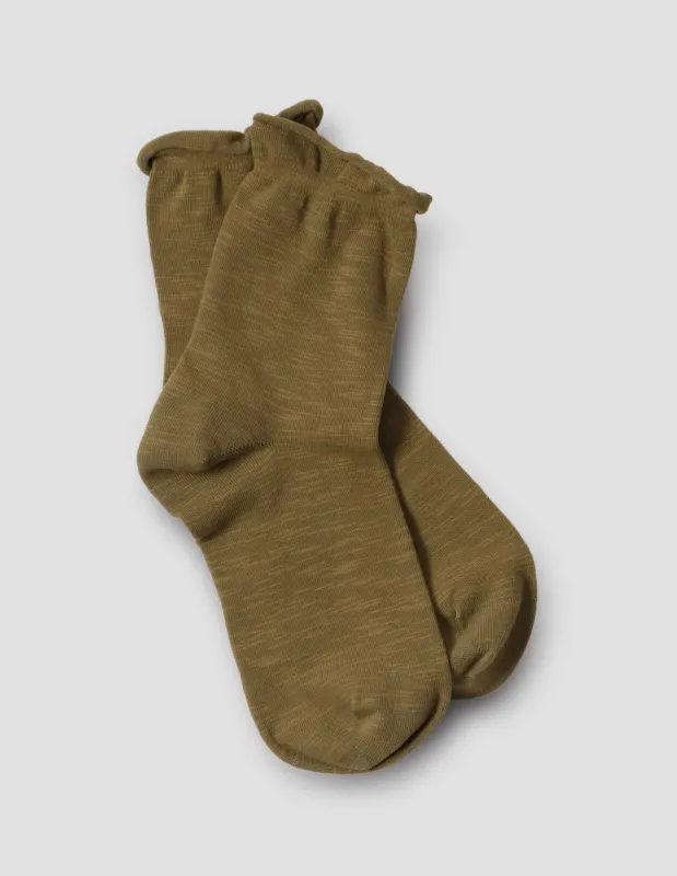 MHL. ROLL TOP SOCK | GARMENT DYE COTTON | OLIVE GREEN sold by Margaret Howell