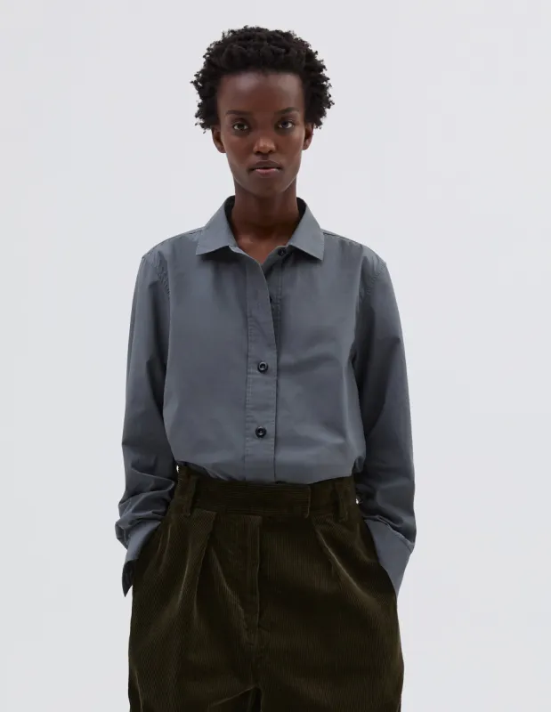 MHL. SIMPLE SHIRT | LIGHT COTTON POPLIN | SLATE BLUE sold by Margaret Howell