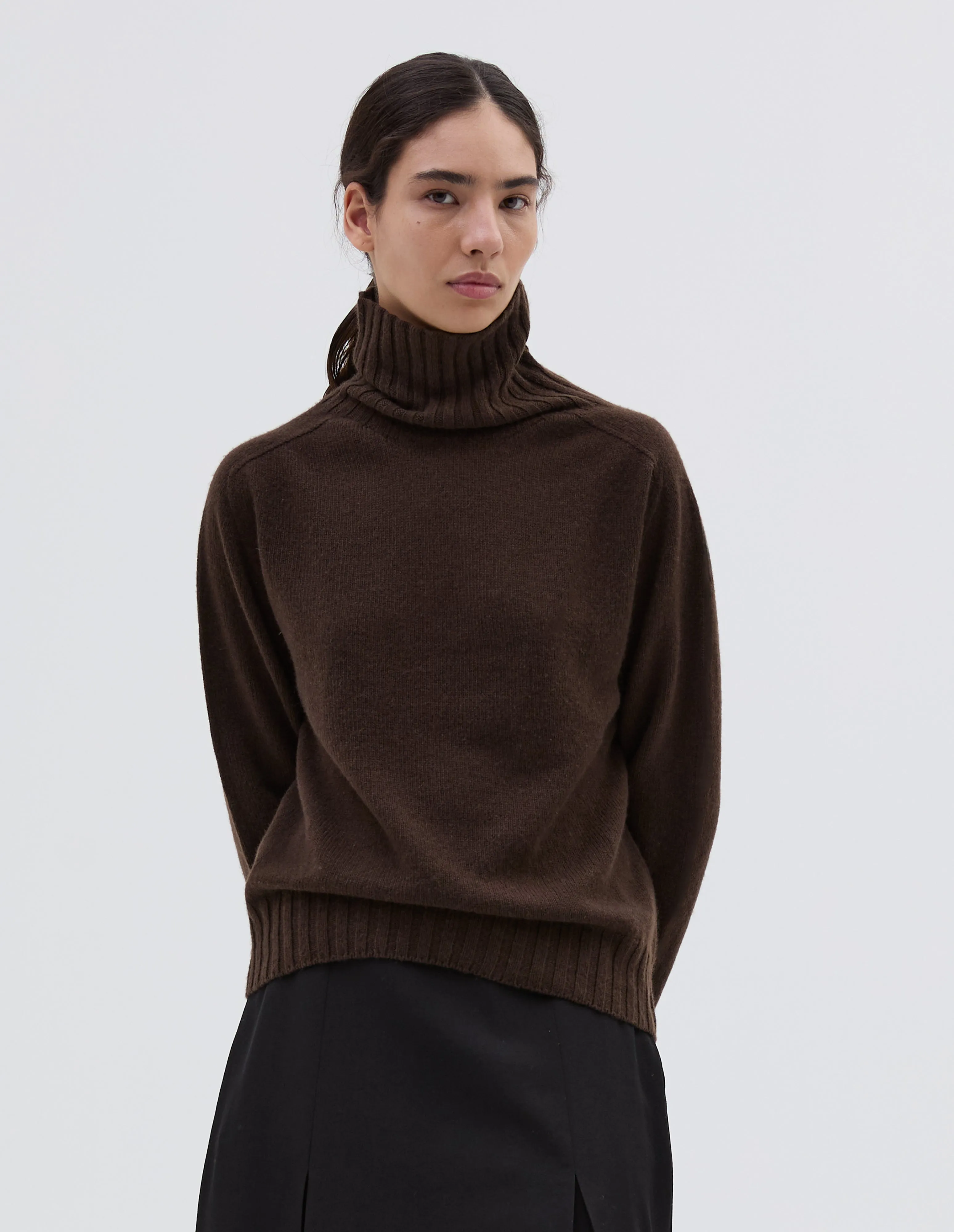 WIDE ROLL NECK | CASHMERE | BITTER CHOCOLATE sold by Margaret Howell