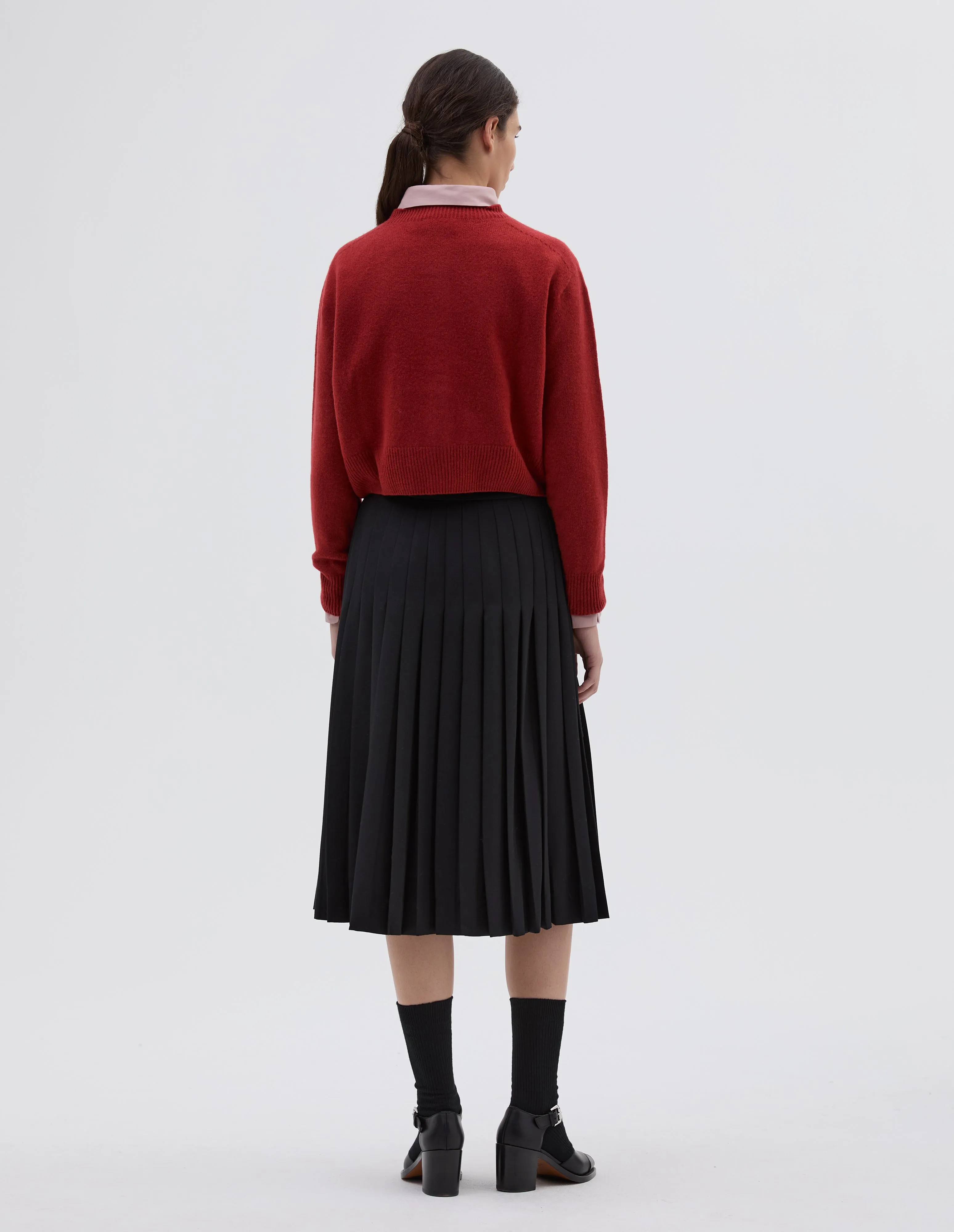 SMALL CREW NECK CARDIGAN | MERINO CASHMERE | CARMINE sold by Margaret Howell product image thumbnail 3