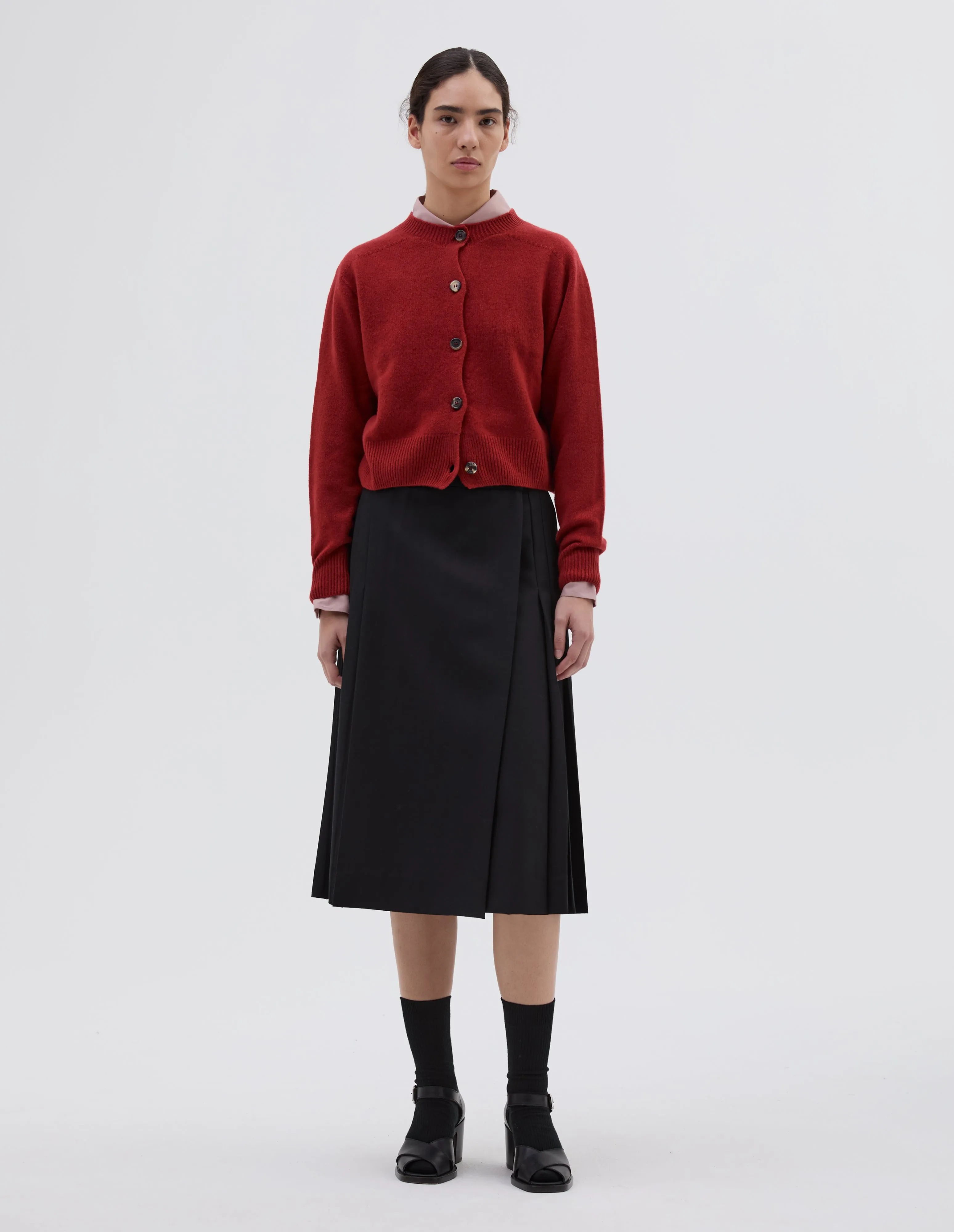 SMALL CREW NECK CARDIGAN | MERINO CASHMERE | CARMINE sold by Margaret Howell product image thumbnail 2