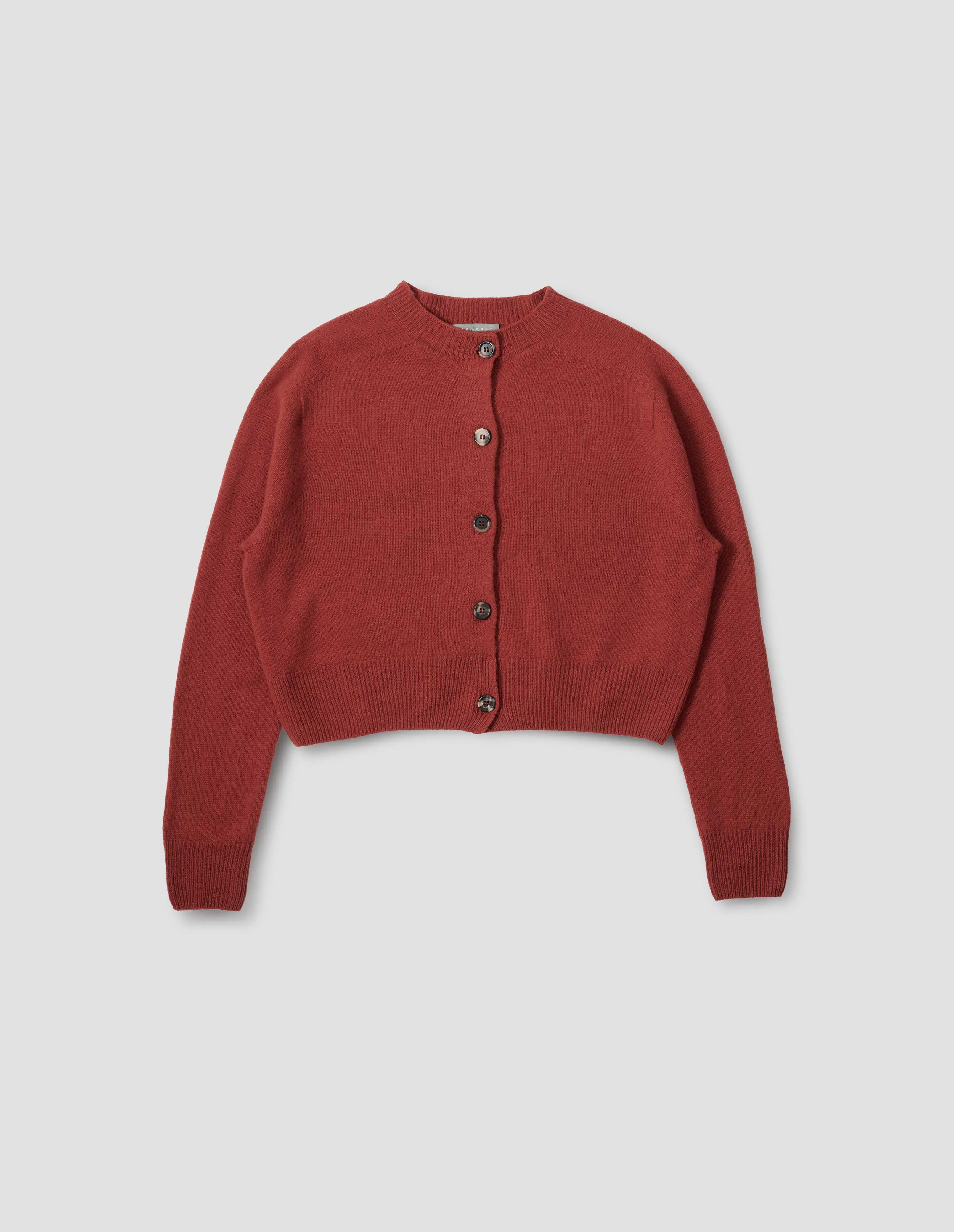 SMALL CREW NECK CARDIGAN | MERINO CASHMERE | CARMINE sold by Margaret Howell product image thumbnail 4