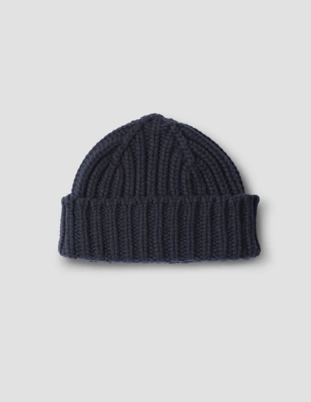CHUNKY RIB BEANIE | MERINO CASHMERE | NAVY sold by Margaret Howell