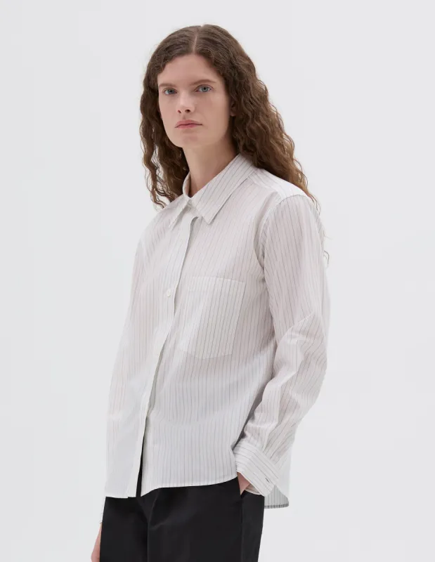 SIMPLE SHIRT | LIGHT COTTON STRIPE | WHITE / BLUE / BLACK sold by Margaret Howell