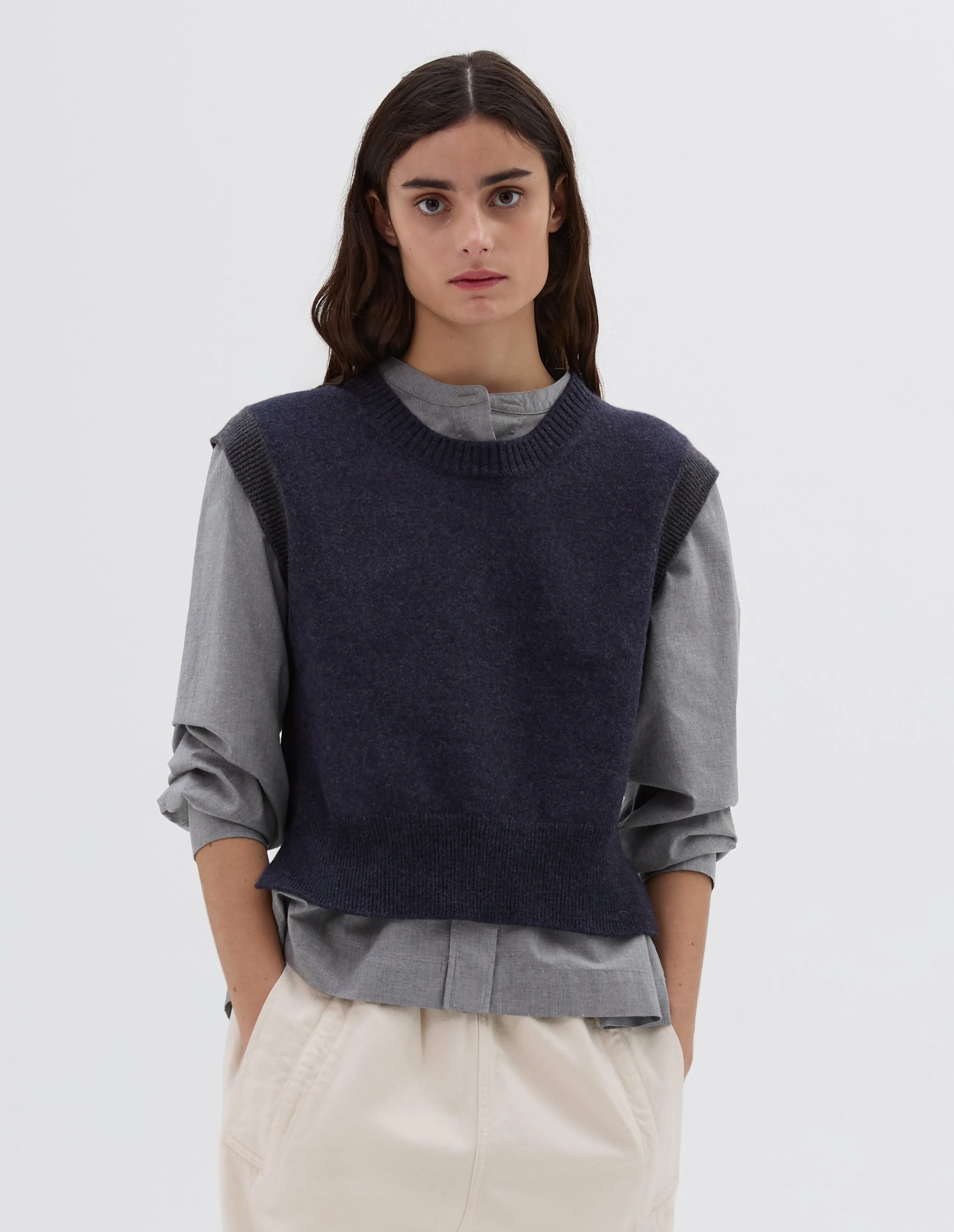 MHL. CREW NECK SLIPOVER | FELTED WOOL | INDIGO sold by Margaret Howell