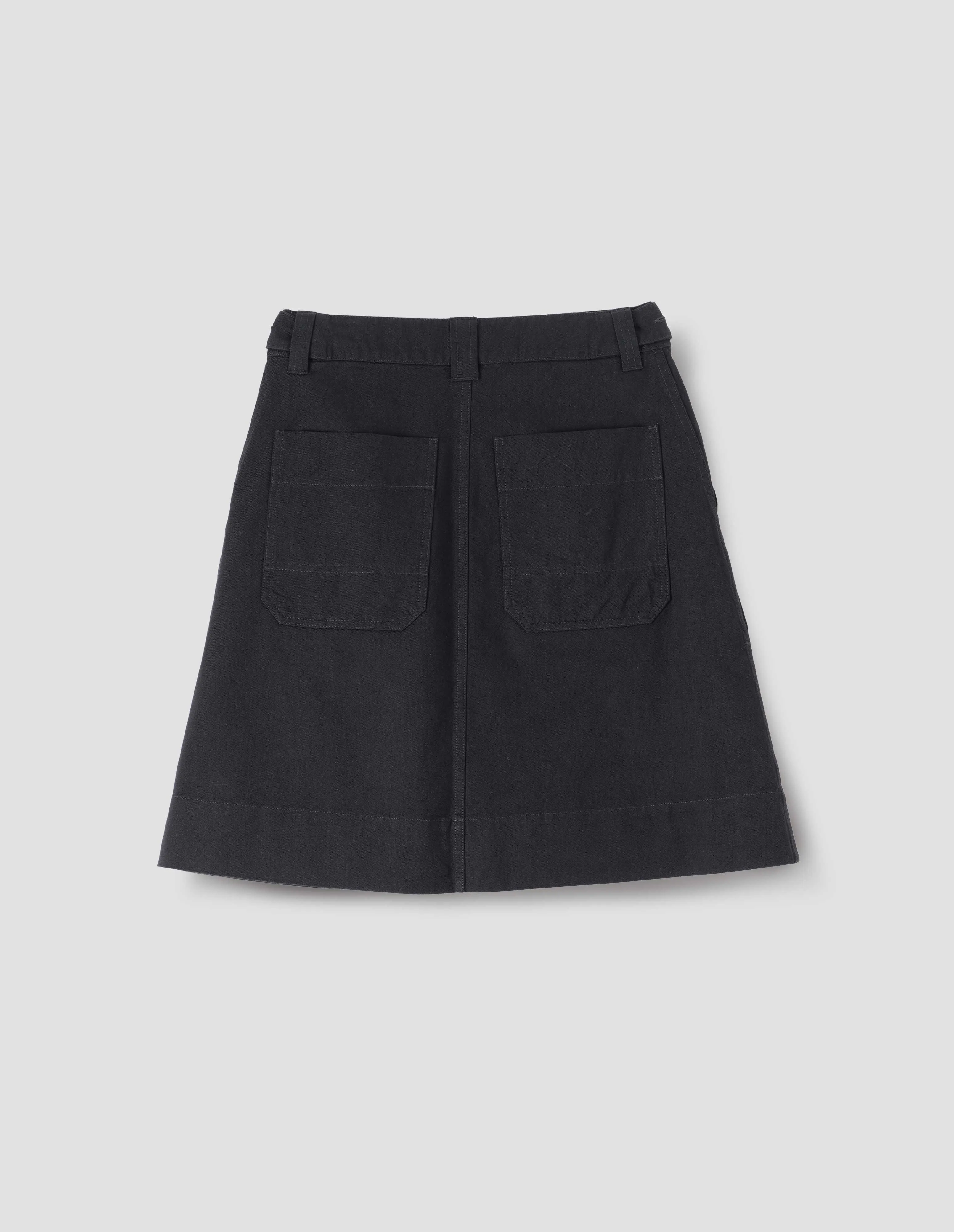 MHL. BUTTON BELT SKIRT | COTTON INDIGO | OFF BLACK | Parallel