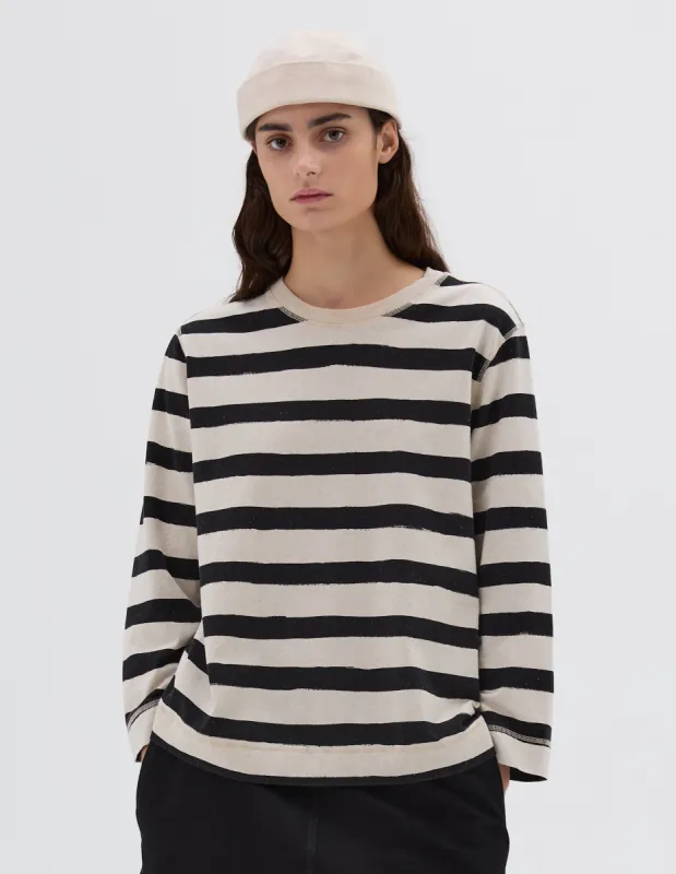 MHL. CREW NECK MATELOT | COTTON HEMP JERSEY | NATURAL / BLACK sold by Margaret Howell