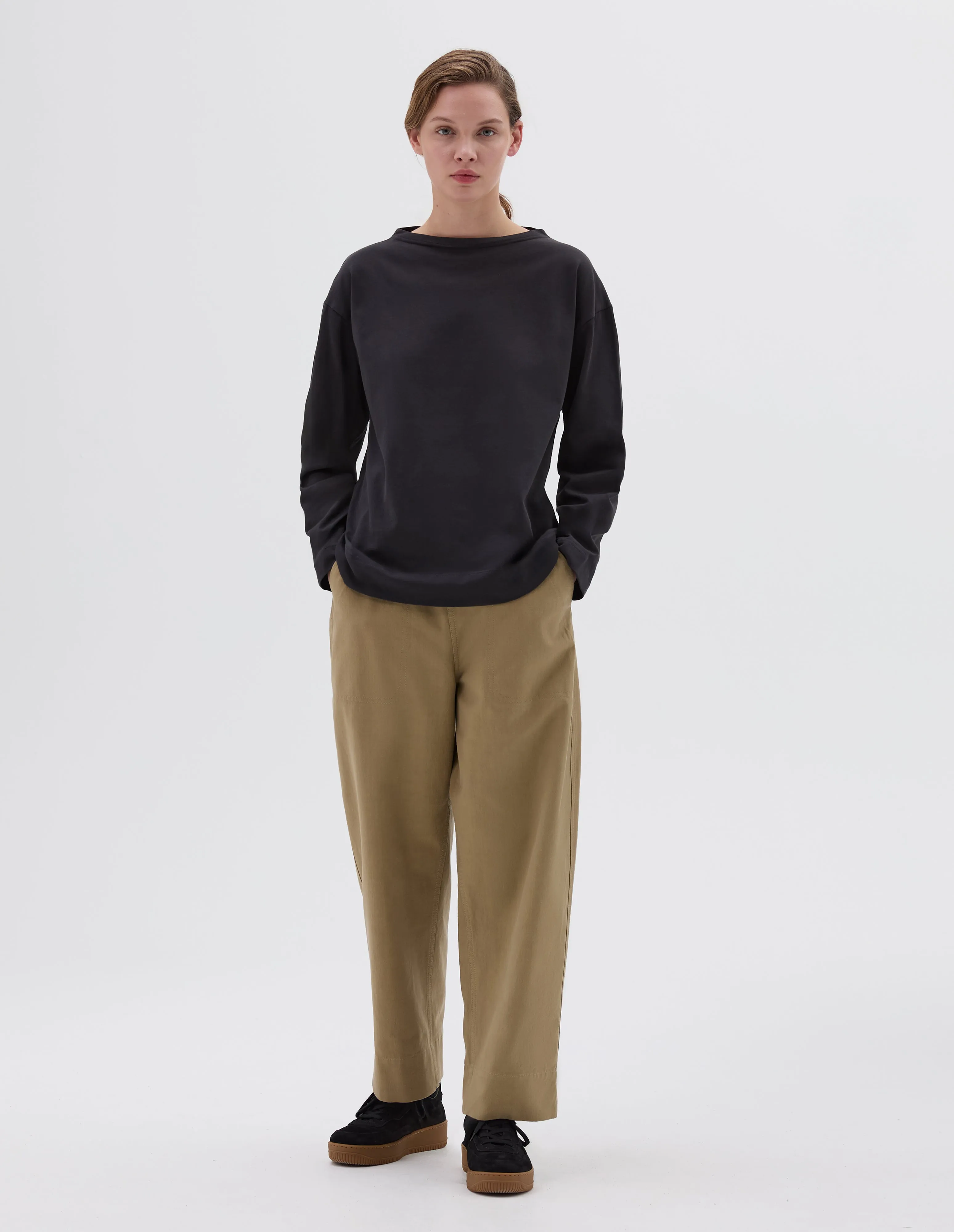 MHL. SMOCK NECK T SHIRT | LIGHT COTTON JERSEY | OFF BLACK sold by Margaret Howell product image thumbnail 2