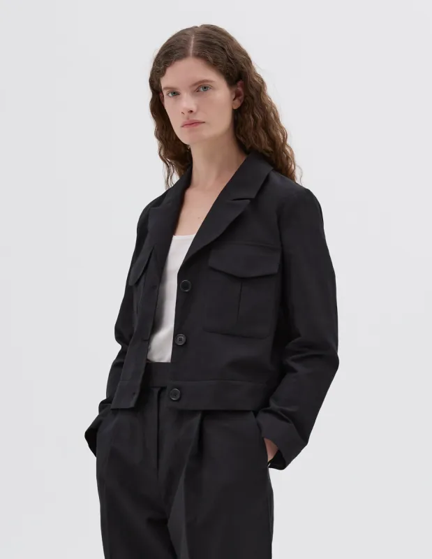 CROPPED JACKET | YARN DYED WOOL LINEN | BLACK sold by Margaret Howell