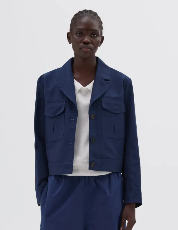CROPPED JACKET | YARN DYED WOOL LINEN | DEEP BLUE sold by Margaret Howell