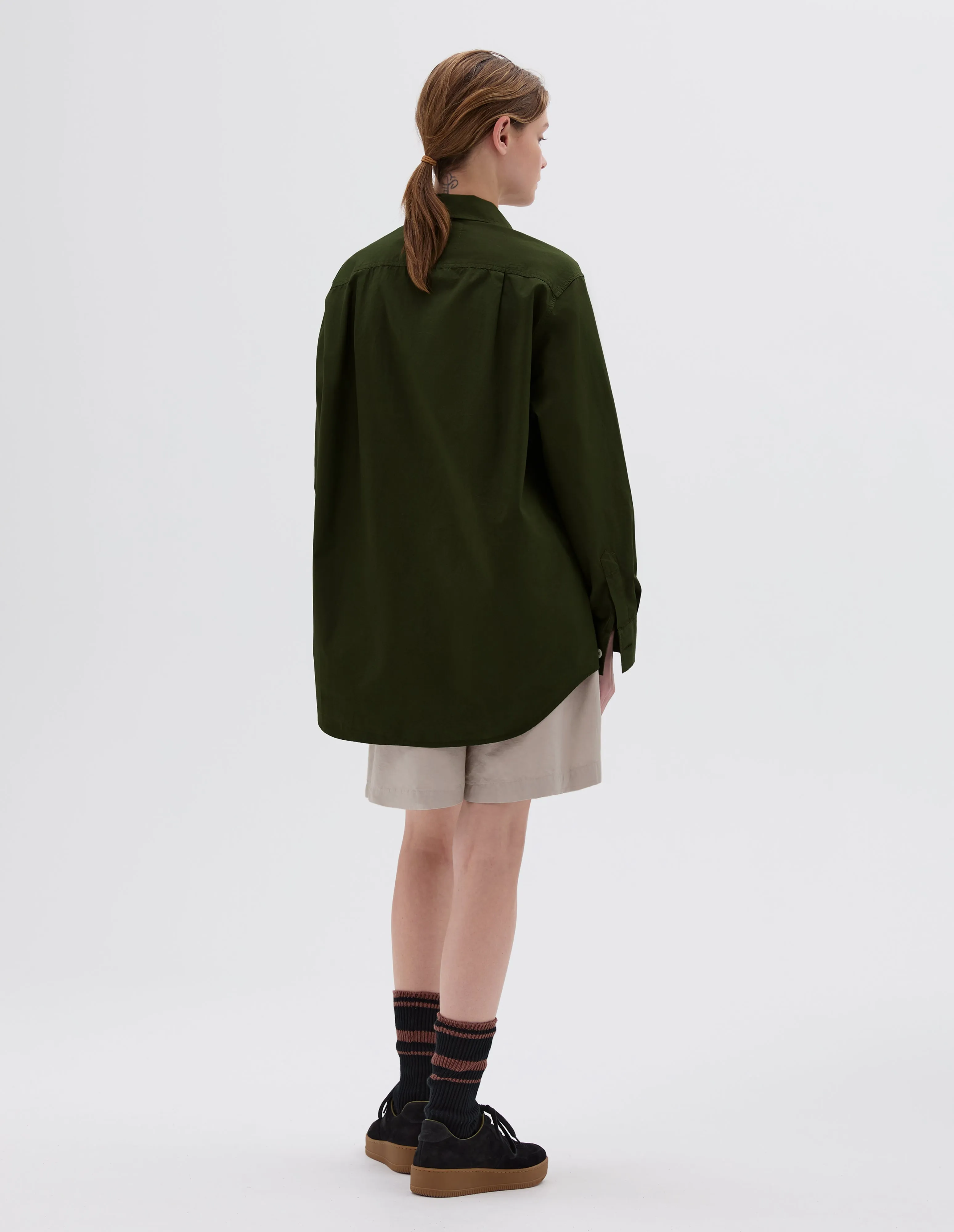 MHL. LONGLINE SHIRT | COMPACT COTTON POPLIN | GRASS sold by Margaret Howell product image thumbnail 3