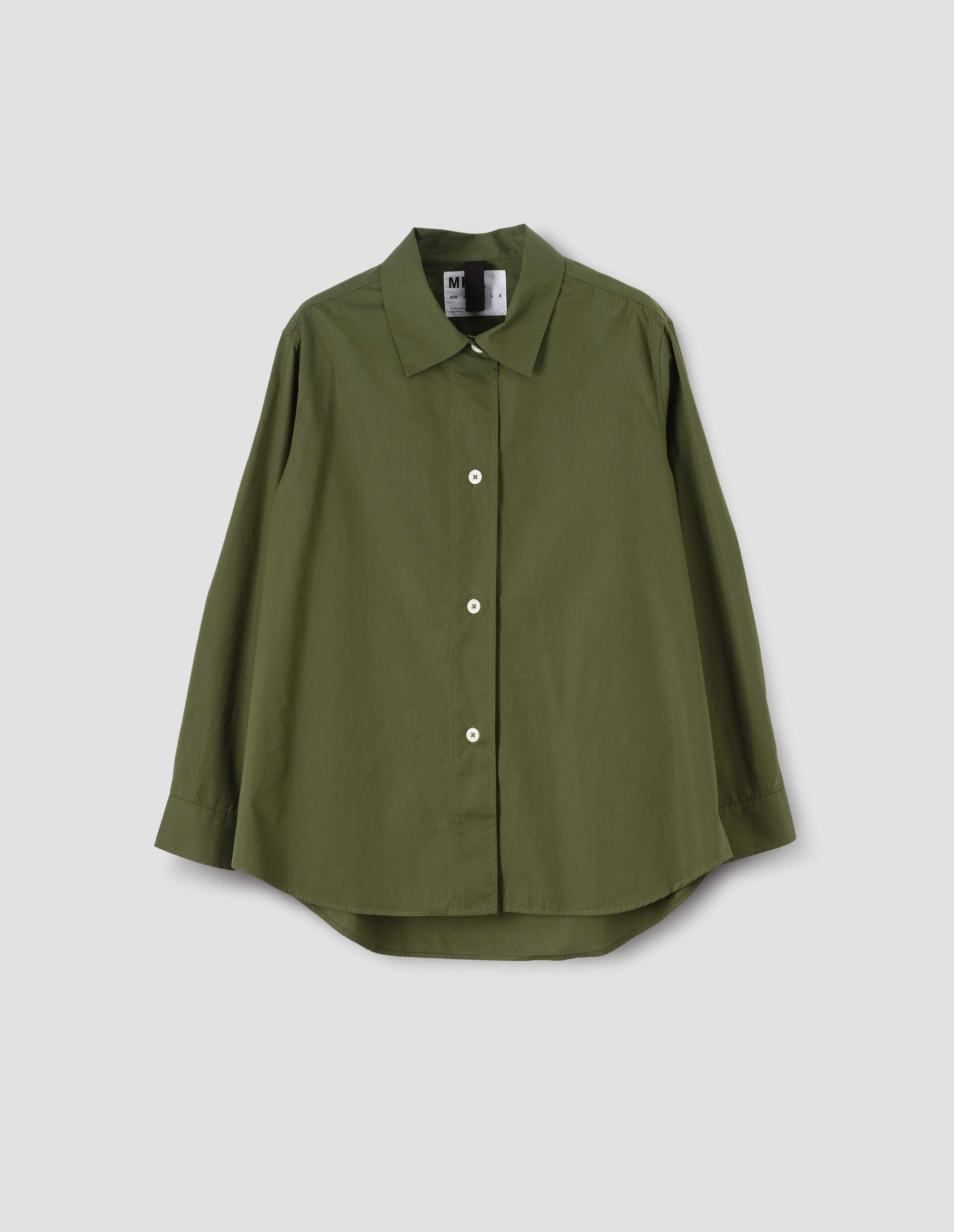 MHL. LONGLINE SHIRT | COMPACT COTTON POPLIN | GRASS sold by Margaret Howell product image thumbnail 4